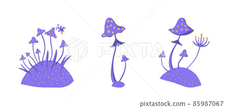 Collection of vector cartoon style magic fantasy mushrooms, isolated on white background. Collection of vector cartoon style magic fantasy mushrooms, isolated on white background. 85987067