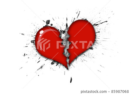 Broken heart with black blood on white background 85987068