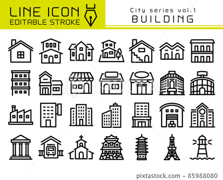 Line icon city series vol.1 various buildings - Stock Illustration ...