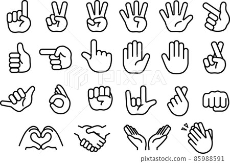 簡單的手標誌標記集插圖（僅限線條） 85988591