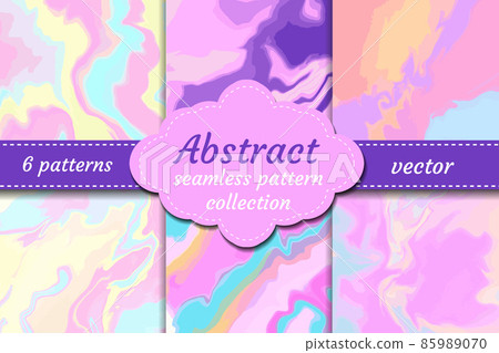 Iridescent fluid marbled holographic texture set in vibrant neon and pastel colors. Trippy and distorted image, psychedelic hippie style. Vector illustration. 85989070