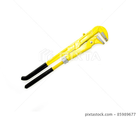 Yellow pipe wrench isolated on white background 85989677