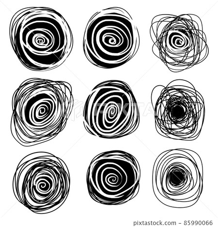Sketch circle. Black ring set. Abstract geometric shape. Chaotic tangled line. 85990066