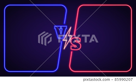 Blue vs red team battle neon background with glowing frames. Fight banner with versus symbol and lightning. Duel competition vector template 85990207