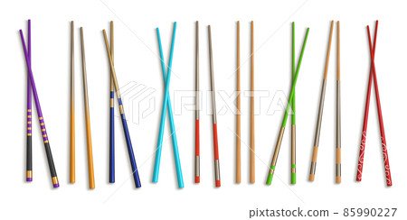 Realistic wooden chopstick designs for asian food, chinese utensils. Traditional japanese bamboo chop sticks for sushi restaurant vector set Realistic wooden chopstick designs for asian food, chinese utensils. Traditional japanese bamboo chop sticks for sushi restaurant vector set 85990227