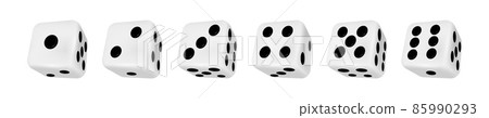 Realistic 3d casino rolling dice showing numbers one to six. Board game cubes playing variants. Gambling dice roll, craps throw vector set 85990293