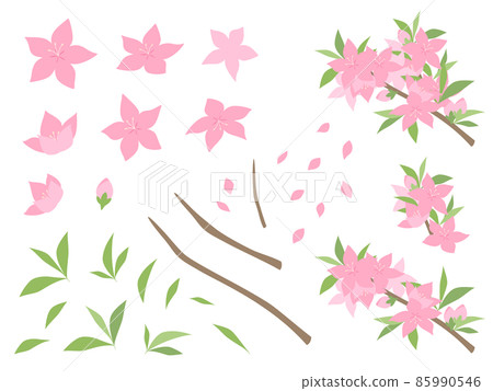 Peach flower illustration material set 85990546