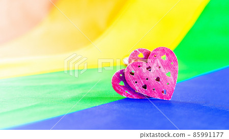 Lgbt flag homosexual lesbian concept. Two hearts lgbtq, gay, transgender love symbol. National Coming Out Day, Celebrate Bisexuality Day. 85991177