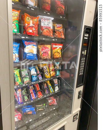 Break room Chip and candy vending machine close up 85991515
