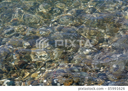 small sea pebbles in the water. Smooth stones 85991626