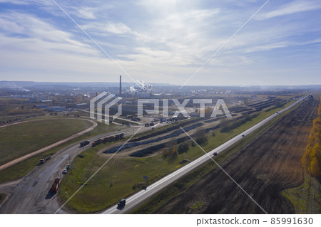 Sugar factory in Russia. Processing of sugar beet in Raevksky. ero 85991630