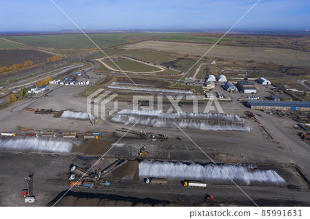 Sugar factory in Russia. Processing of sugar beet in Raevksky. ero 85991631