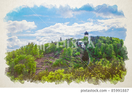 Watercolor drawing of Diana Observation Tower Rozhledna Diana and funicular Watercolor drawing of Diana Observation Tower Rozhledna Diana and funicular 85991887