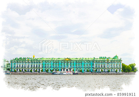 Watercolor drawing of Saint Petersburg, Russia: The State Hermitage Museum building 85991911