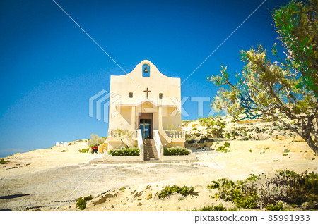 Watercolor drawing of Small catholic church The Saint Anne or Sant' Anna Chappella at Dwejra bay beach near Azure Window on Gozo Island Watercolor drawing of Small catholic church The Saint Anne or Sant' Anna Chappella at Dwejra bay beach near Azure Window on Gozo Island 85991933
