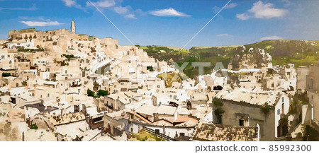 Watercolor drawing of Matera view of historical centre Sasso Caveoso Watercolor drawing of Matera view of historical centre Sasso Caveoso 85992300