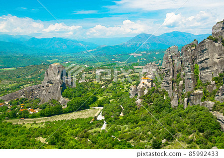 Watercolor drawing of Meteora Monasteries Holy Monastery of St. Nicholas Anapausas Watercolor drawing of Meteora Monasteries Holy Monastery of St. Nicholas Anapausas 85992433