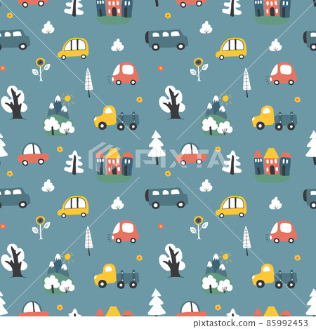Cute Cars Seamless Pattern, Cartoon transportation Doodles Background, vector Illustration 85992453