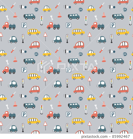 Cute Cars Seamless Pattern, Cartoon transportation Doodles Background, vector Illustration Cute Cars Seamless Pattern, Cartoon transportation Doodles Background, vector Illustration 85992467