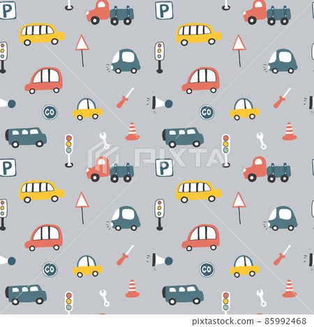 Cute Cars Seamless Pattern, Cartoon transportation Doodles Background, vector Illustration Cute Cars Seamless Pattern, Cartoon transportation Doodles Background, vector Illustration 85992468