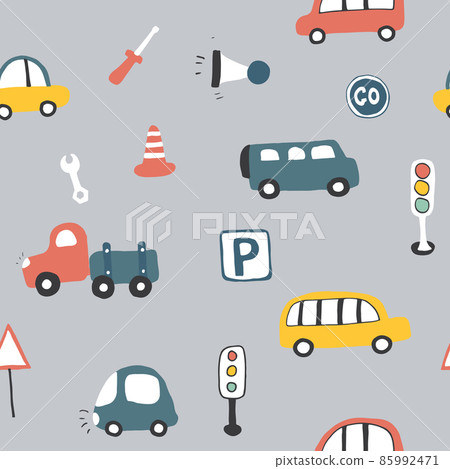 Cute Cars Seamless Pattern, Cartoon transportation Doodles Background, vector Illustration Cute Cars Seamless Pattern, Cartoon transportation Doodles Background, vector Illustration 85992471