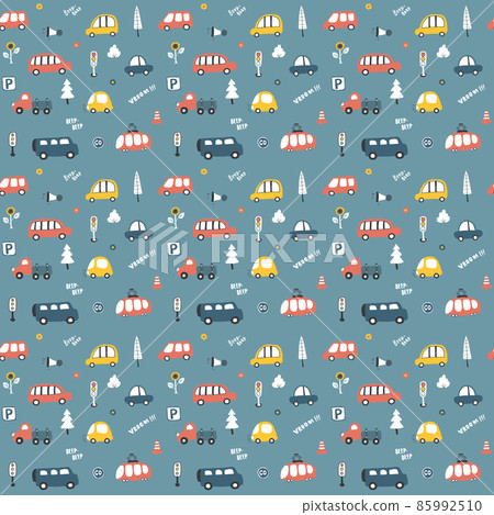 Cute Cars Seamless Pattern, Cartoon transportation Doodles Background, vector Illustration Cute Cars Seamless Pattern, Cartoon transportation Doodles Background, vector Illustration 85992510