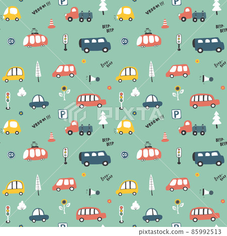 Cute Cars Seamless Pattern, Cartoon transportation Doodles Background, vector Illustration Cute Cars Seamless Pattern, Cartoon transportation Doodles Background, vector Illustration 85992513