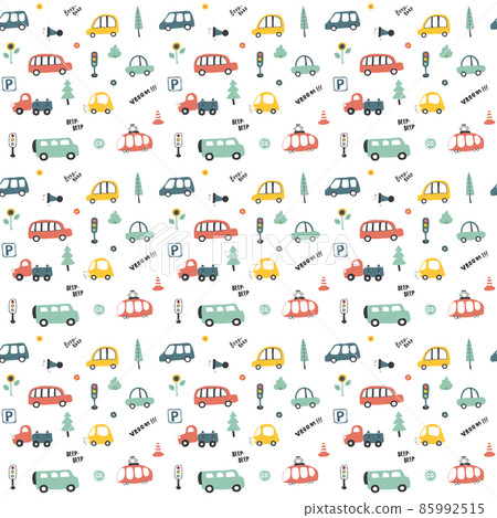Cute Cars Seamless Pattern, Cartoon transportation Doodles Background, vector Illustration Cute Cars Seamless Pattern, Cartoon transportation Doodles Background, vector Illustration 85992515