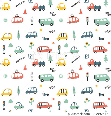Cute Cars Seamless Pattern, Cartoon transportation Doodles Background, vector Illustration Cute Cars Seamless Pattern, Cartoon transportation Doodles Background, vector Illustration 85992516