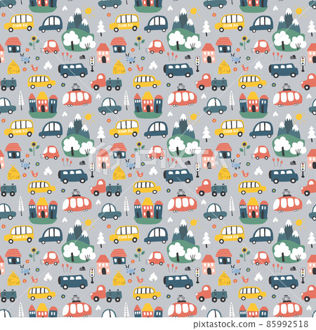 Cute Cars Seamless Pattern, Cartoon transportation Doodles Background, vector Illustration Cute Cars Seamless Pattern, Cartoon transportation Doodles Background, vector Illustration 85992518