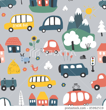 Cute Cars Seamless Pattern, Cartoon transportation Doodles Background, vector Illustration Cute Cars Seamless Pattern, Cartoon transportation Doodles Background, vector Illustration 85992519