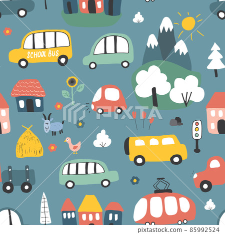 Cute Cars Seamless Pattern, Cartoon transportation Doodles Background, vector Illustration Cute Cars Seamless Pattern, Cartoon transportation Doodles Background, vector Illustration 85992524