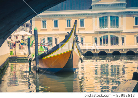 Watercolor drawing of Portugal Aveiro in summer, little Venice of Portugal, Vouga river 85992618