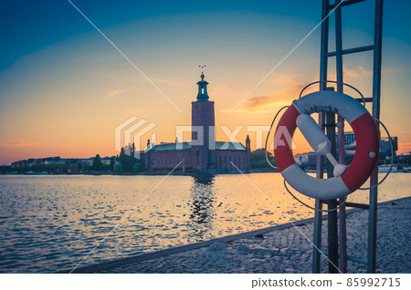 Watercolor drawing of Stockholm City Hall Stadshuset tower building of Municipal Council and venue of Nobel Prize on Kungsholmen Island Watercolor drawing of Stockholm City Hall Stadshuset tower building of Municipal Council and venue of Nobel Prize on Kungsholmen Island 85992715