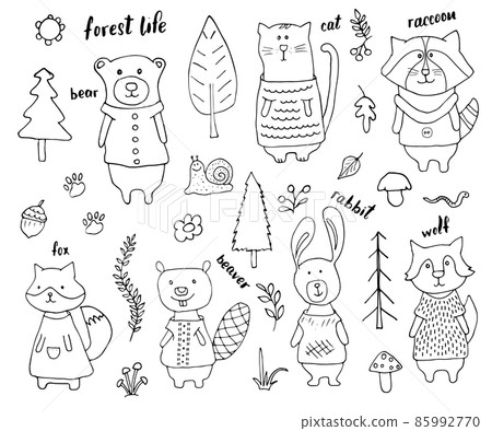 Cute Animals in clothes. Cartoon forest... - Stock Illustration ...