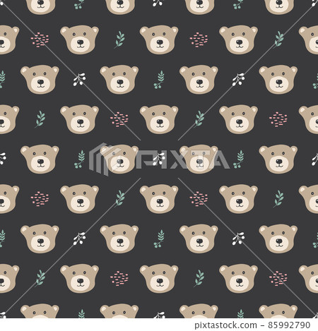 Cute bear Seamless pattern. Cartoon Animals in forest background. Vector illustration 85992790