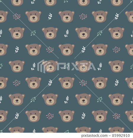 Cute bear Seamless pattern. Cartoon Animals in forest background. Vector illustration 85992910