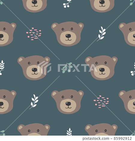 Cute bear Seamless pattern. Cartoon Animals in forest background. Vector illustration Cute bear Seamless pattern. Cartoon Animals in forest background. Vector illustration 85992912