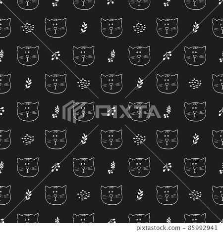 Cute Cat Seamless pattern. Cartoon Animals in forest background. Vector illustration Cute Cat Seamless pattern. Cartoon Animals in forest background. Vector illustration 85992941