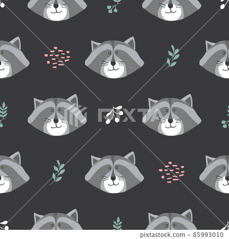 Cute Raccoon Seamless pattern. Cartoon Animals... - Stock Illustration ...