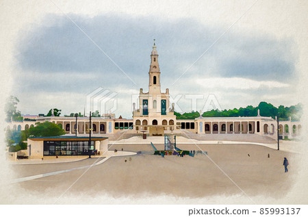 Watercolor drawing of Sanctuary of Our Lady of Fatima with Basilica of Our Lady of the Rosary catholic church Watercolor drawing of Sanctuary of Our Lady of Fatima with Basilica of Our Lady of the Rosary catholic church 85993137
