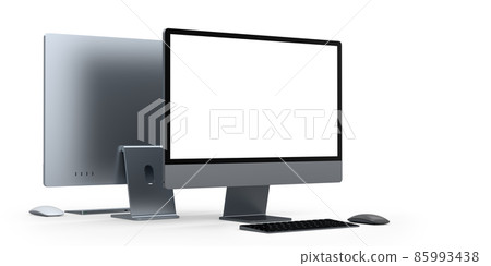 Desktop computer display with keyboard and mouse isolated on white background 85993438