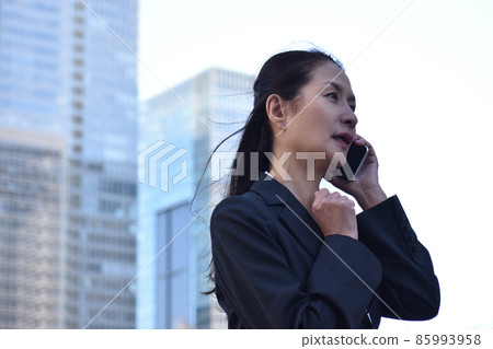 高級女商人在手機上談判 高級女商人在手機上談判 85993958