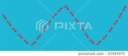 Worker ants trail curve. Ant path isolated in blue background. Vector illustration Worker ants trail curve. Ant path isolated in blue background. Vector illustration 85993970