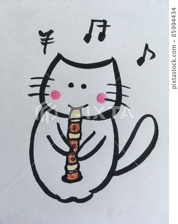 Cat blowing a vertical flute - Stock Illustration [85994434] - PIXTA