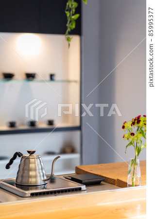 [Japan] Interior of a cafe space with a kettle and a vase in Tokyo 85995377