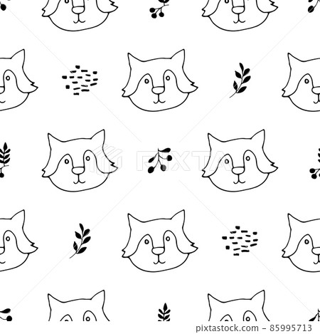 Cute wolf Seamless pattern. Cartoon Animals in forest background. Vector illustration 85995713