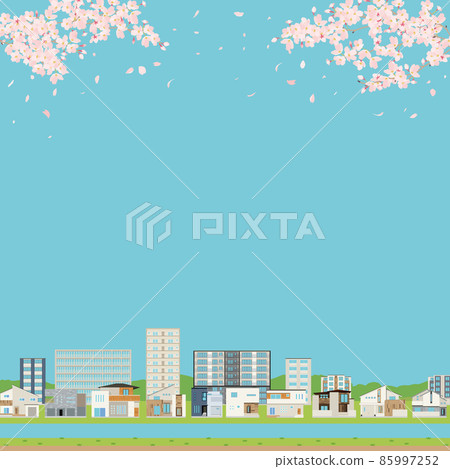 藍天，櫻花，城市景觀，河床，複製空間，廣場 85997252