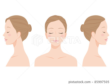 Front and profile of a woman with closed eyes Front and profile of a woman with closed eyes 85997505