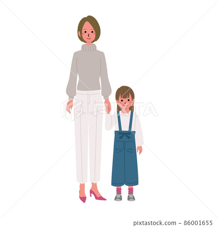 Illustration of mother and daughter holding hands 86001655